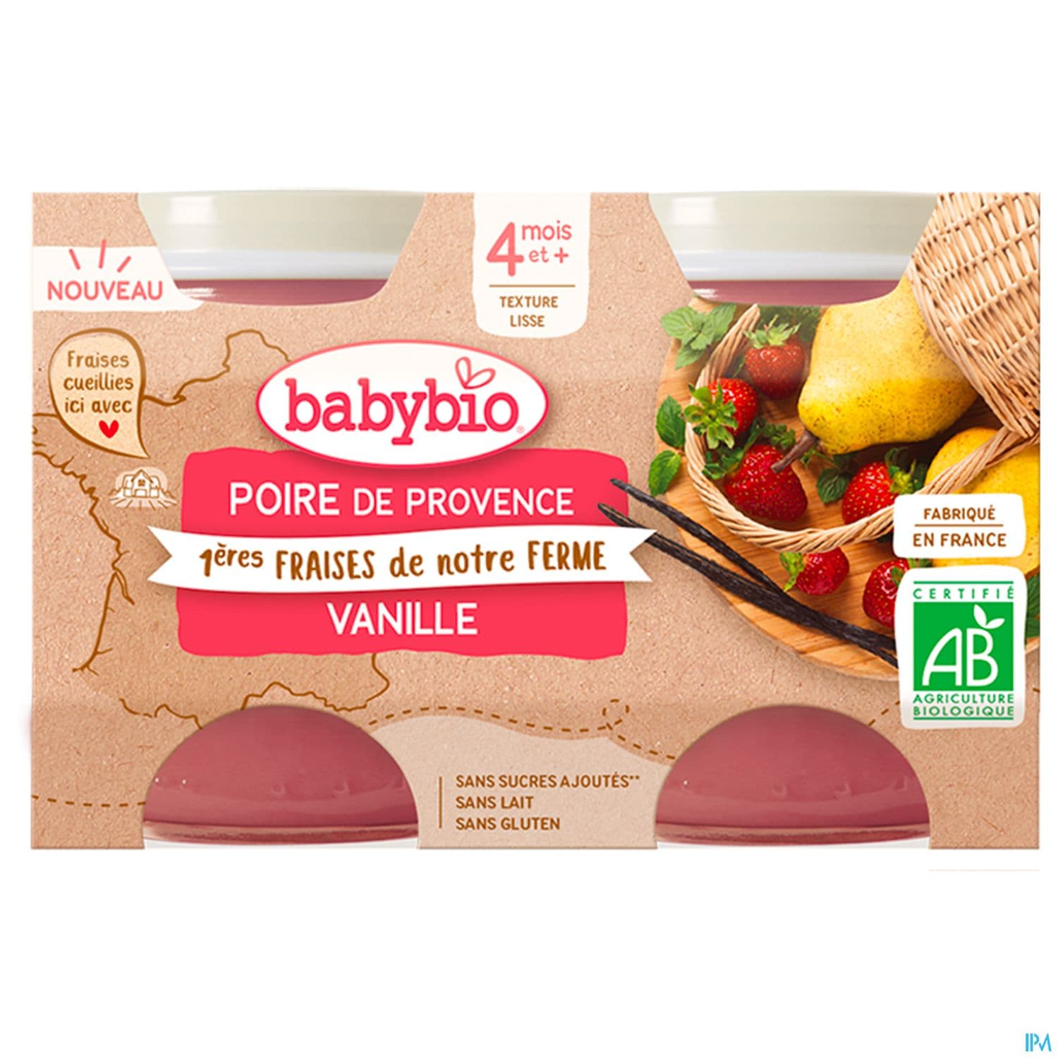 BABYBIO POIRE/FRAISE/VANIL 2X130G