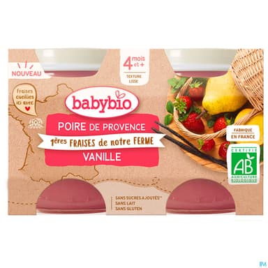 BABYBIO POIRE/FRAISE/VANIL 2X130G
