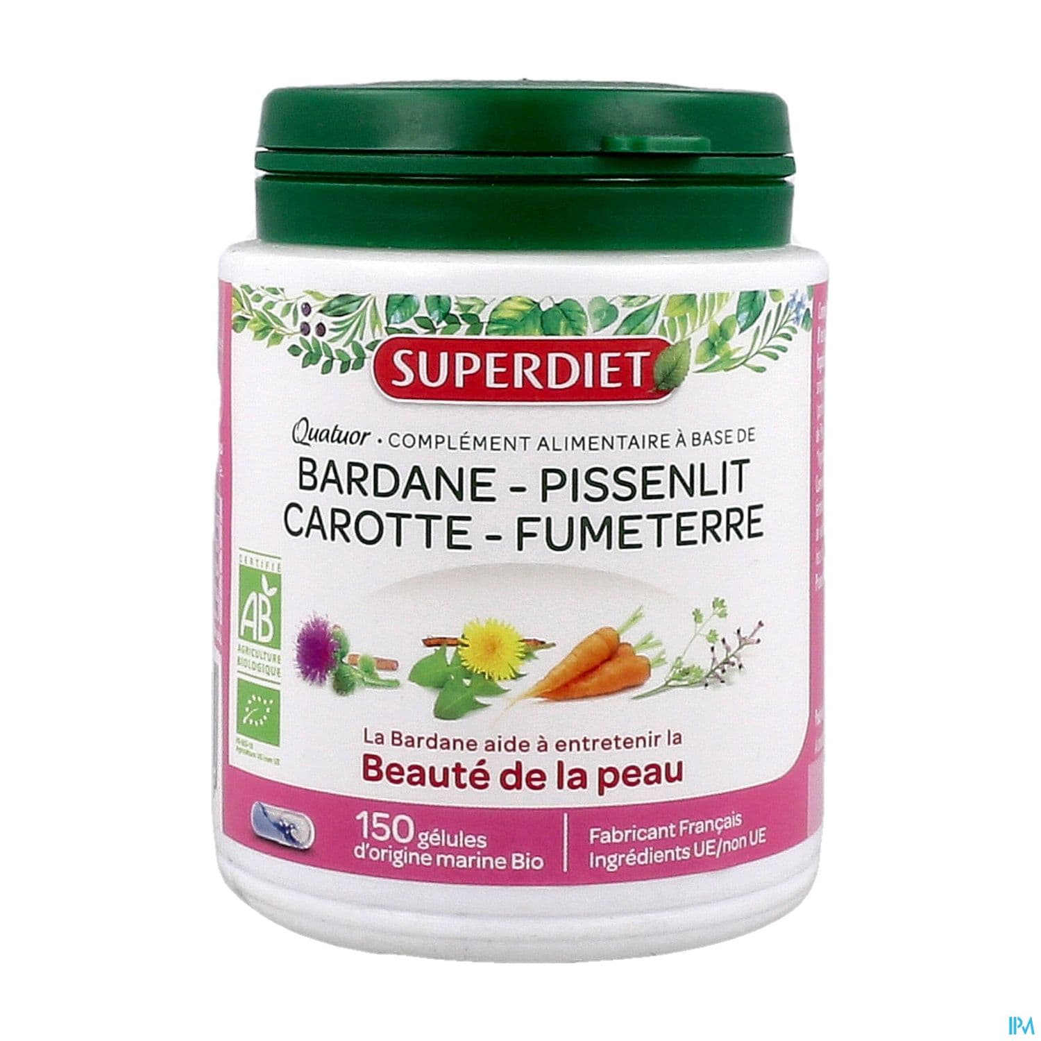 Superdiet Quatuor Beaute De La Peau Bio Bardane Pissenlit Carotte Fumeterre Gelule 150