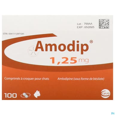 Amodip 1mg25 Hypertension Systemique Chat Comprime 100