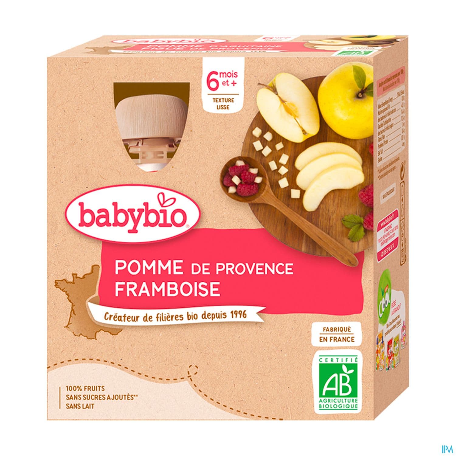 BABYBIO GOURD POMME/FRAMB 4X90G