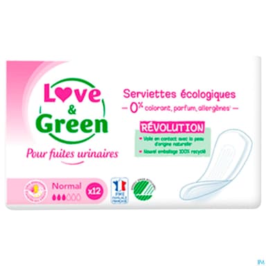 Love Green Serviettes Incontinence Hypoallergeniques Normal X12