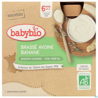 Babybio Brasse Vegetal Base Avoine Banane Gourde 6m 85g X4