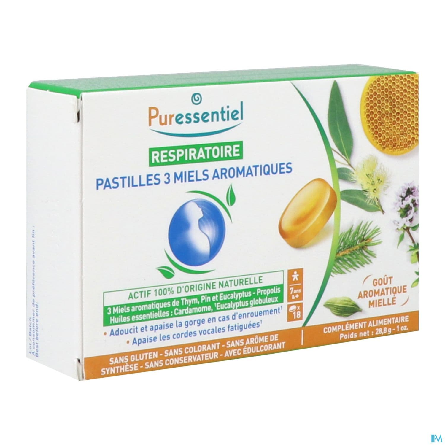 PURESSENTIEL RESP PASTIL 3 MIEL 18