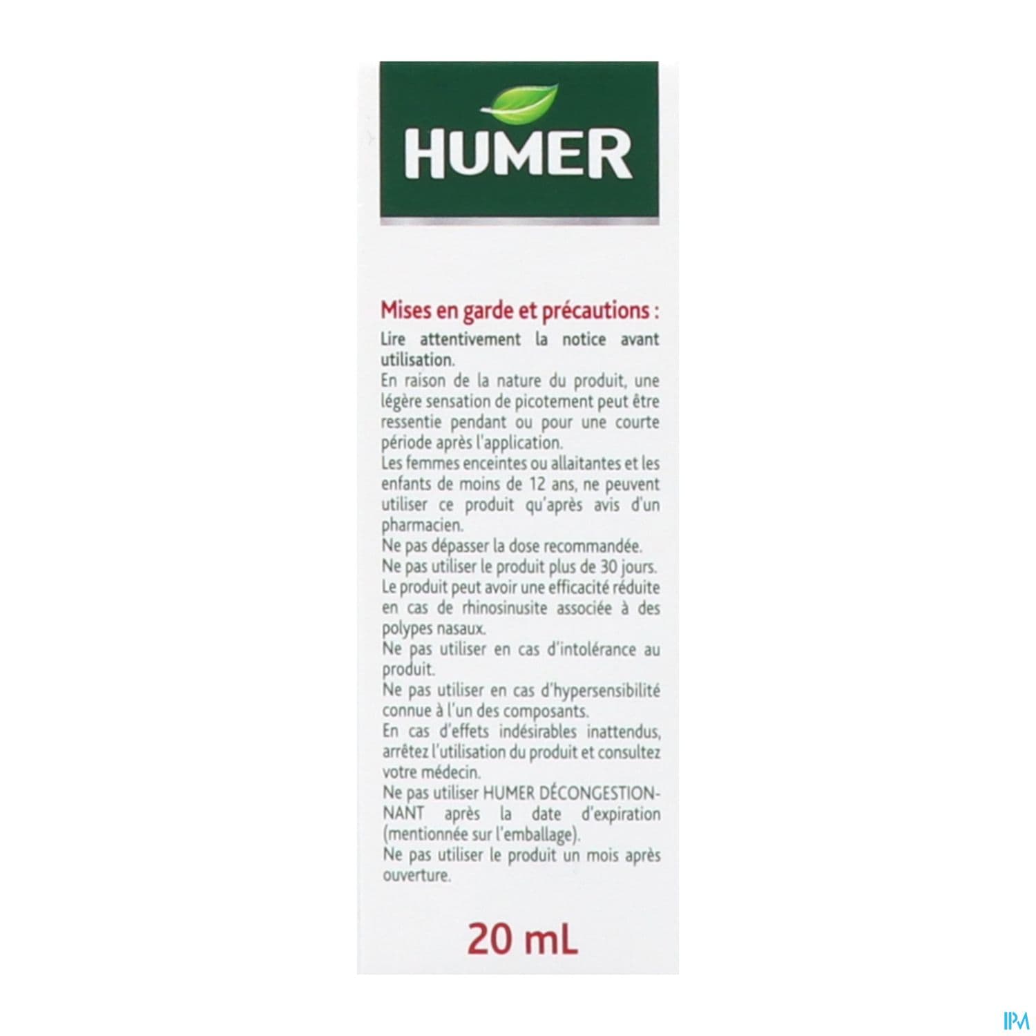 HUMER DECONGESTIONNANT SPR 20ML