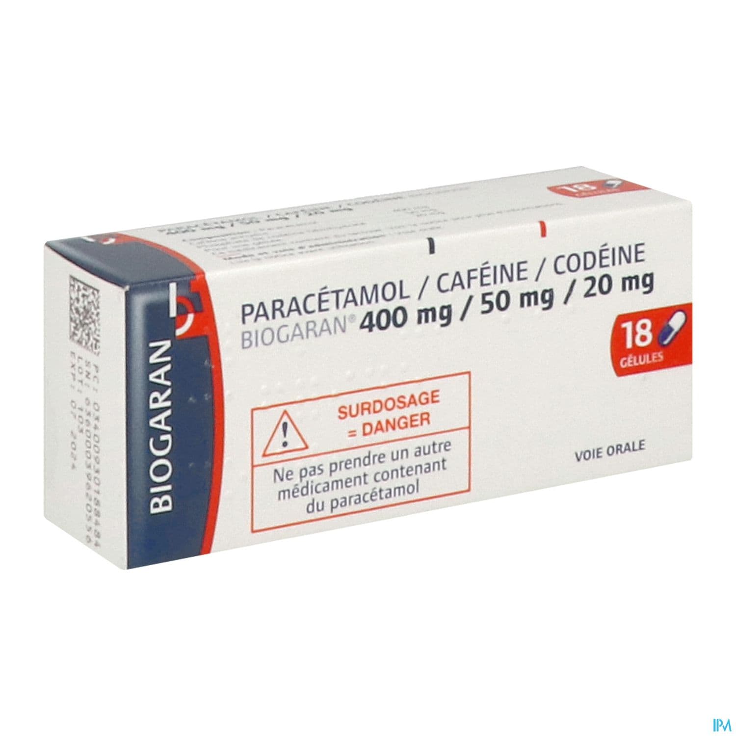 Paracetamol Cafeine Codeine Biogaran 400mg/50mg/20mg Gelule 18