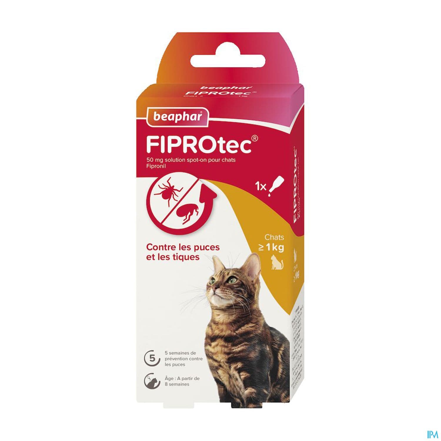 Beaphar Fiprotec 50mg Solution Spot On Pour Chats > 1kg Au Fipronil Puces Et Tiques - 1 X 0.5ml