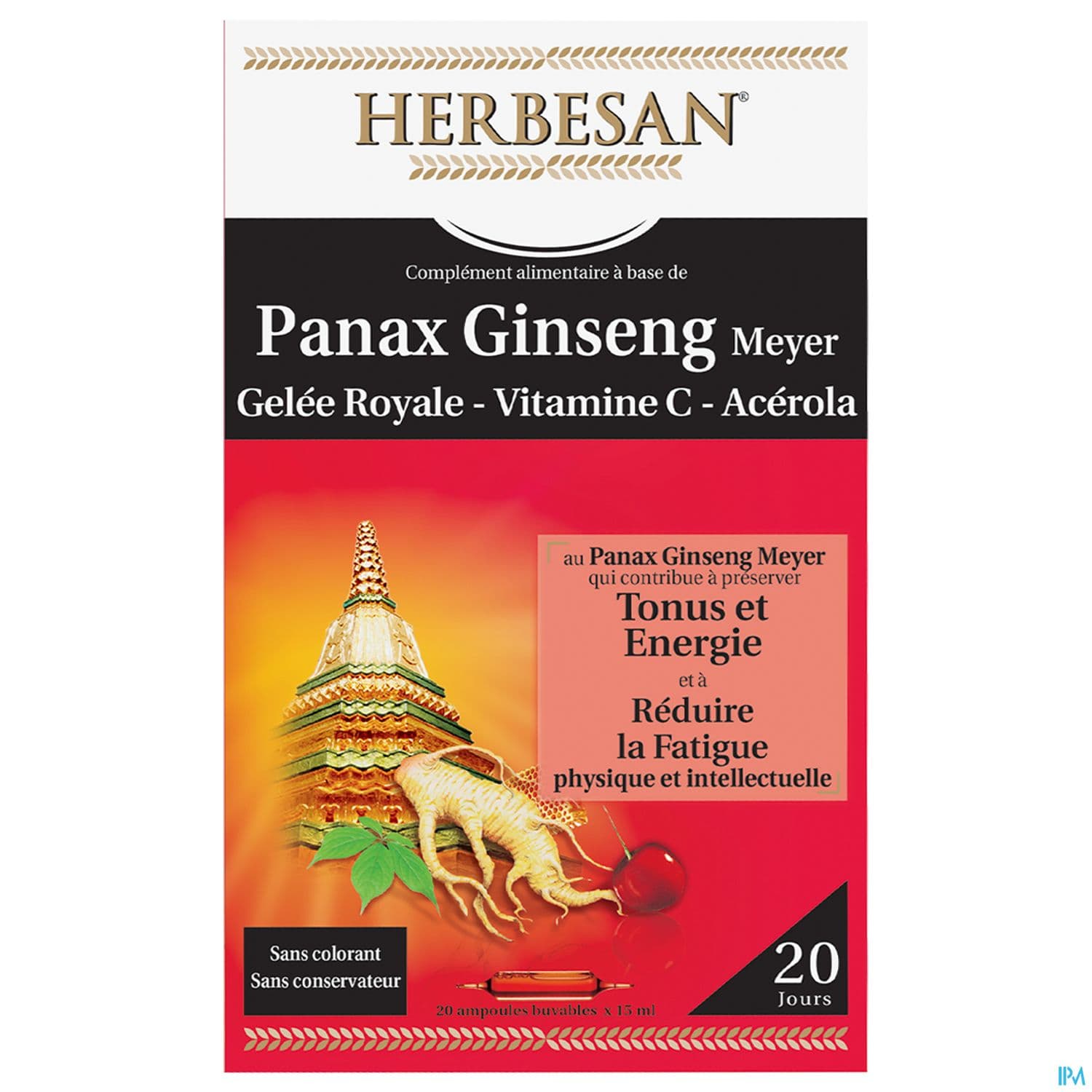 Herbesan Panax Ginseng Meyer Gelee Royale Vitamine C Acerola Ampoule Buvable 20
