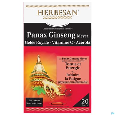 Herbesan Panax Ginseng Meyer Gelee Royale Vitamine C Acerola Ampoule Buvable 20