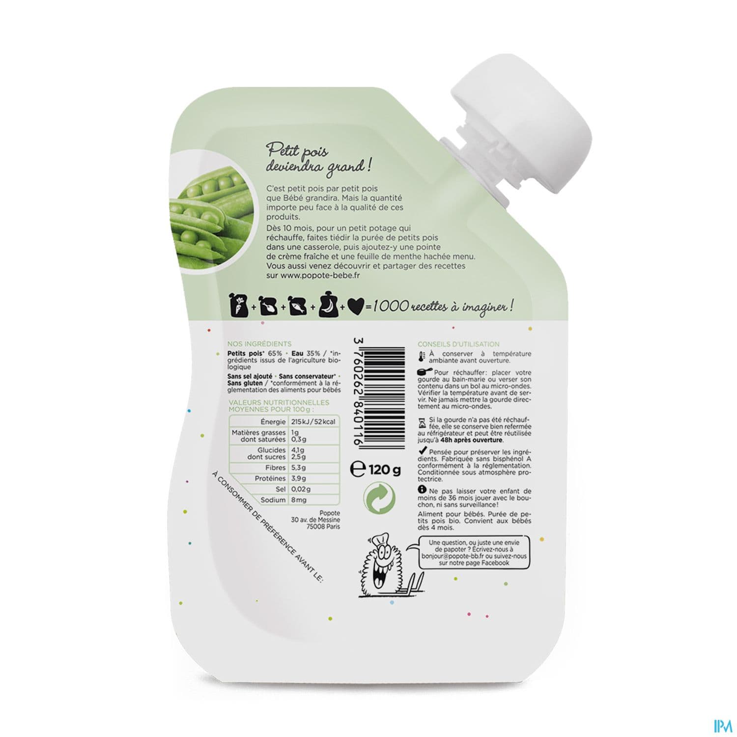 POPOTE PUREE PETITS POIS 120G