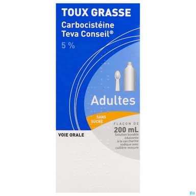 Carbocisteine Teva Conseil 5% Adulte Sans Sucre 200ml