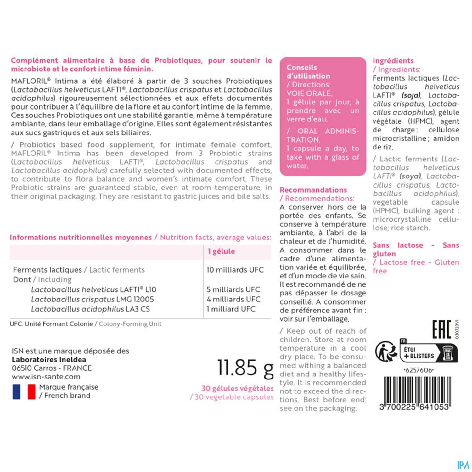 Ineldea Isn Mafloril Intima Soutient La Flore Vaginale Gelule 30
