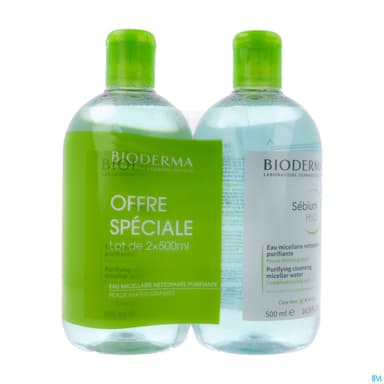 Bioderma Sebium H2o Solution Micellaire Sans Savon 500ml X2