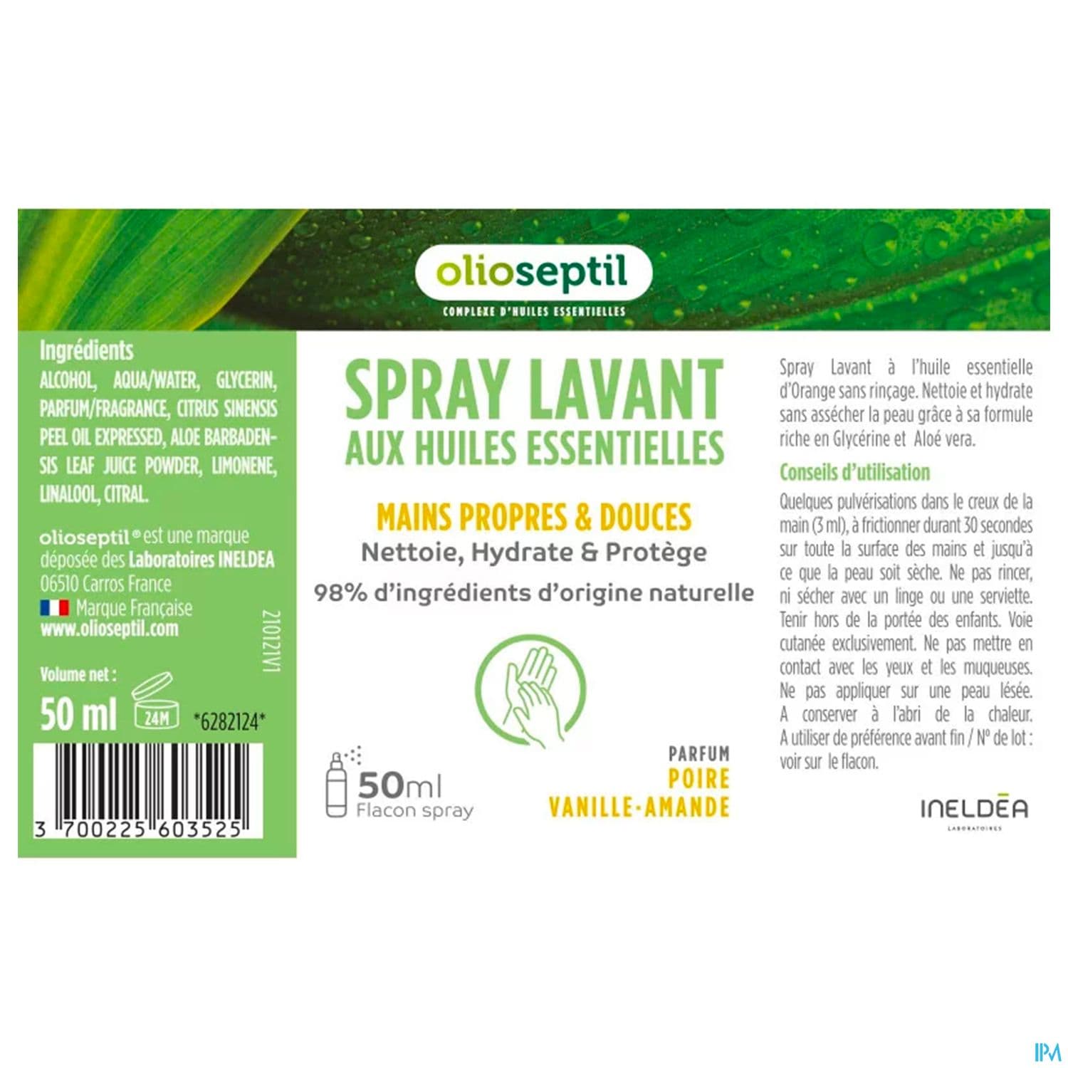 OLIOSEPTIL SPR LAV POIRE VANIL50ML