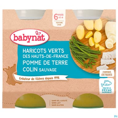 Babybio Babynat Haricots Verts De Vendee Pomme De Terre Colin Sauvage 6m 200g X2