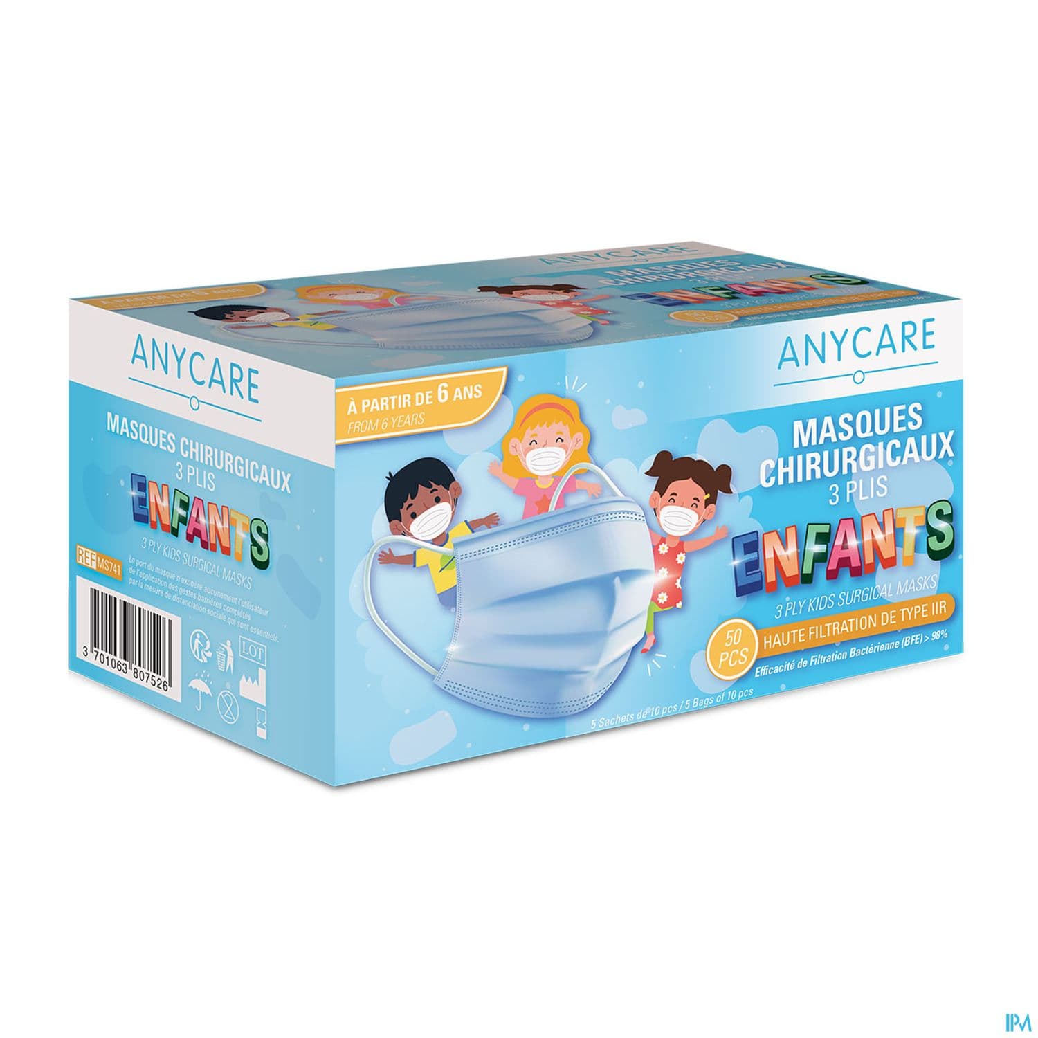 Anycare Masque Chirurgical 3plis Enfant 50 — Pharmacie Marie Stuart