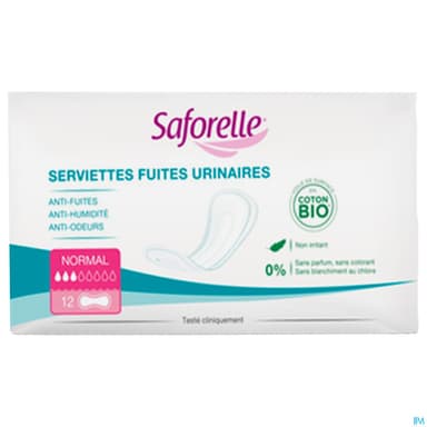 Saforelle Serviette Fuite Urinaire En Coton Bio Femme Normal Sachet 12
