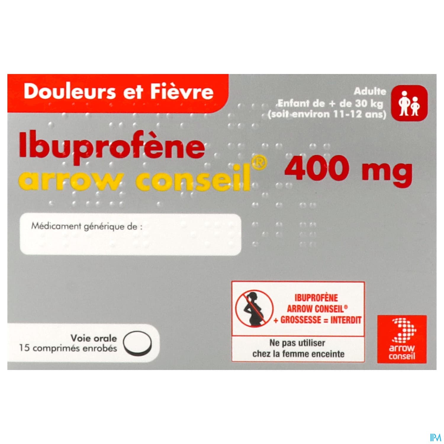 Ibuprofene Arrow Conseil 400mg Comprime Enrobe 15