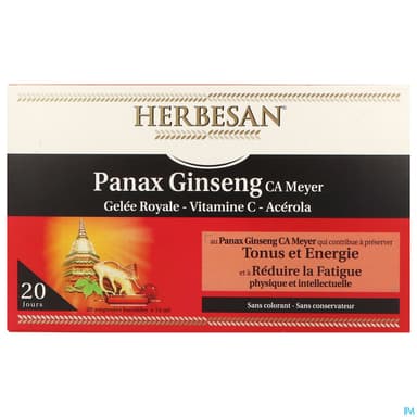 Herbesan Panax Ginseng Meyer Gelee Royale Vitamine C Acerola Ampoule Buvable 20