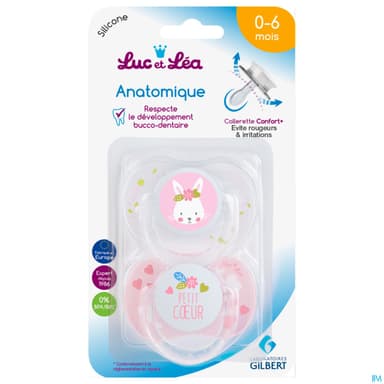 Luc Et Lea Sucette Anatomique Fille Anneau 0/6m X2