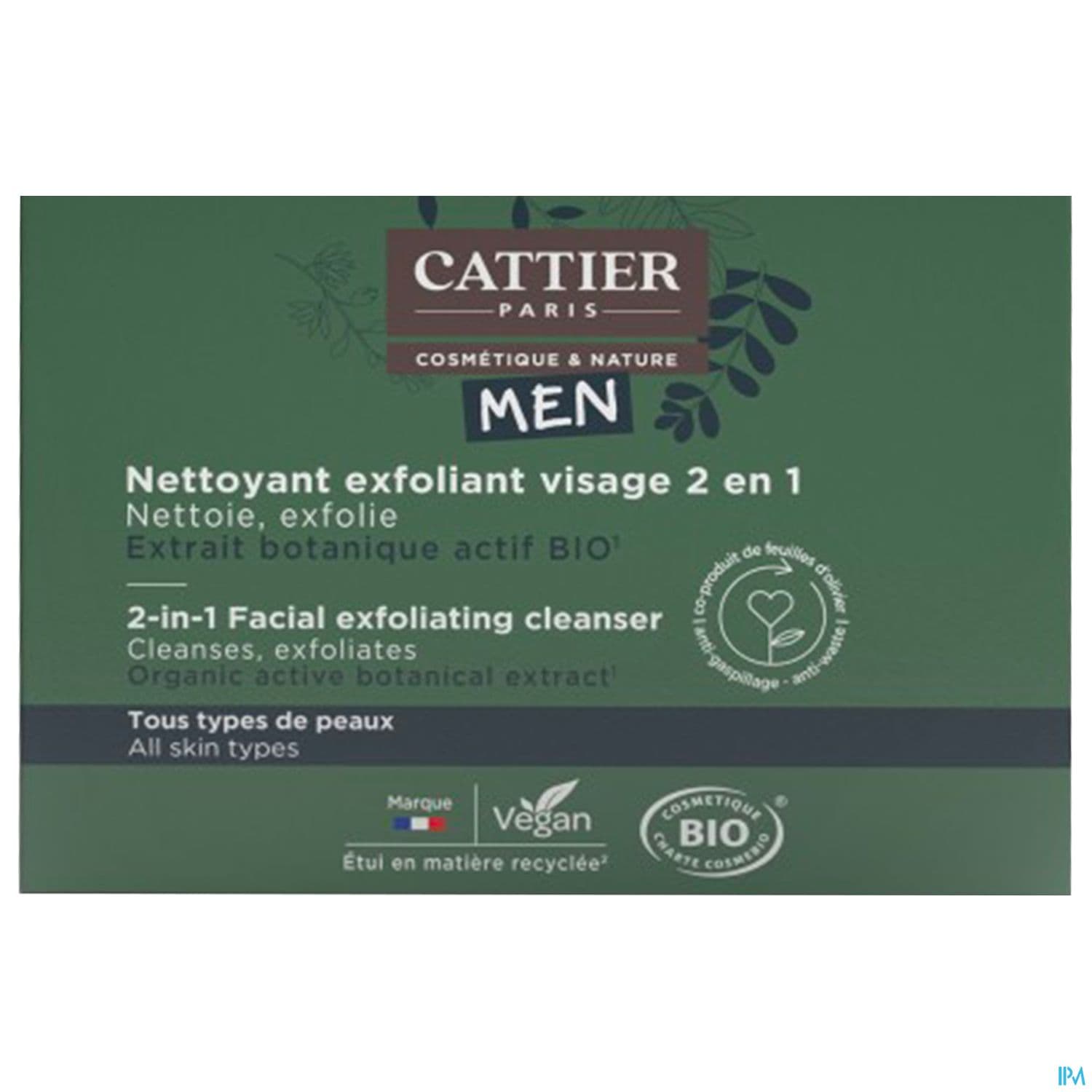 Cattier Men Nettoyant Exfoliant Visage 2en1 Solide Bio 85g