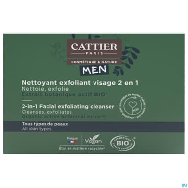 Cattier Men Nettoyant Exfoliant Visage 2en1 Solide Bio 85g