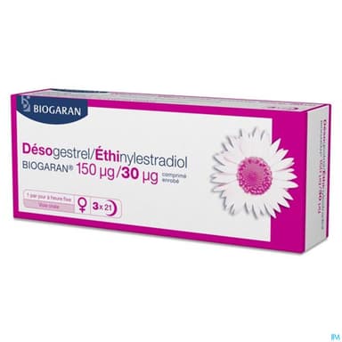 Desogestrel Ethinylestradiol Biogaran 150/30mcg Comprime 21 X3