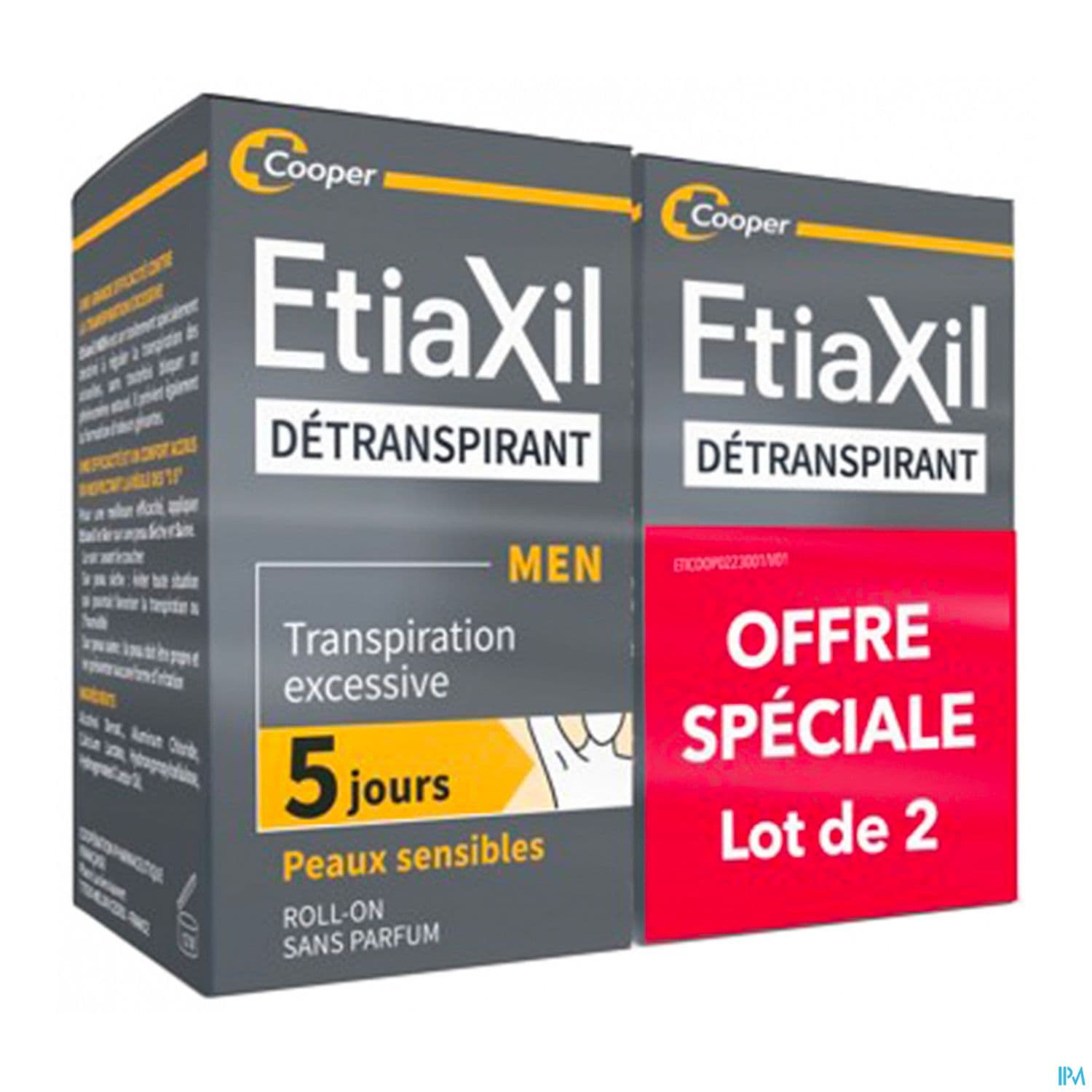 Cooper Etiaxil Detranspirant Aisselles Peaux Sensibles Men Roll On 15ml X2