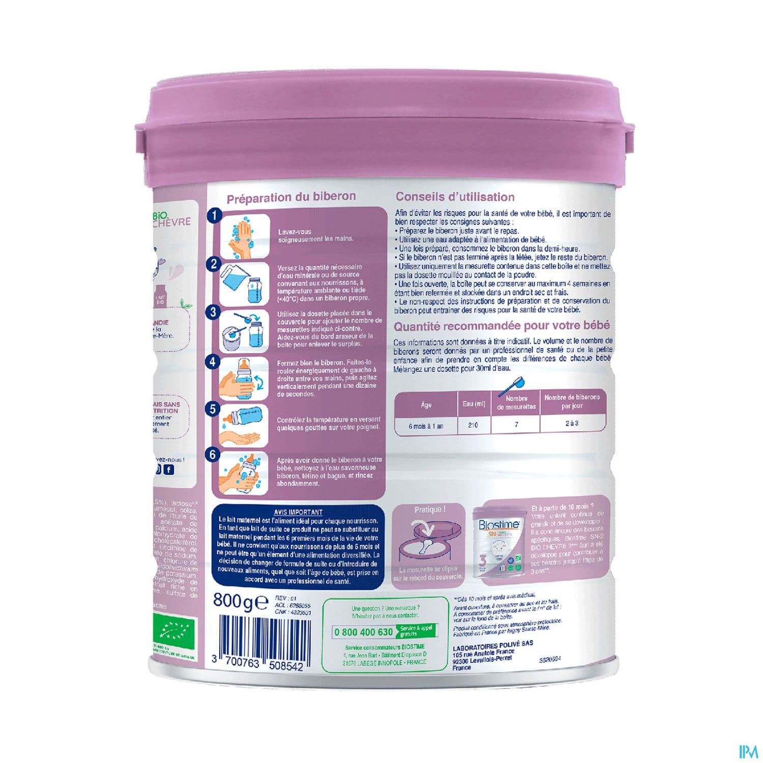Biostime 2eme Age Chevre 6/12mois Bio Poudre 800g