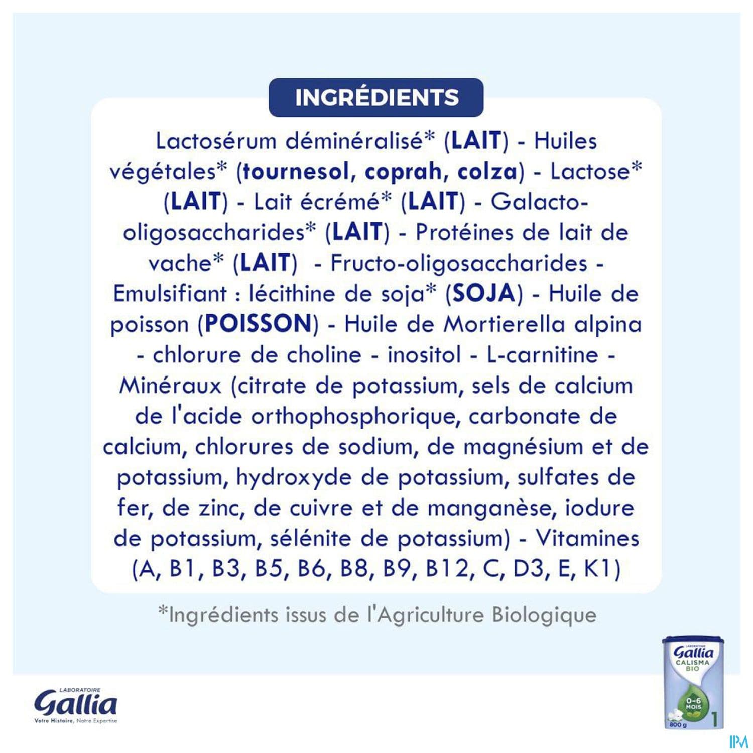 GALLIA CALISMA 1 LAIT PDR BIO800G