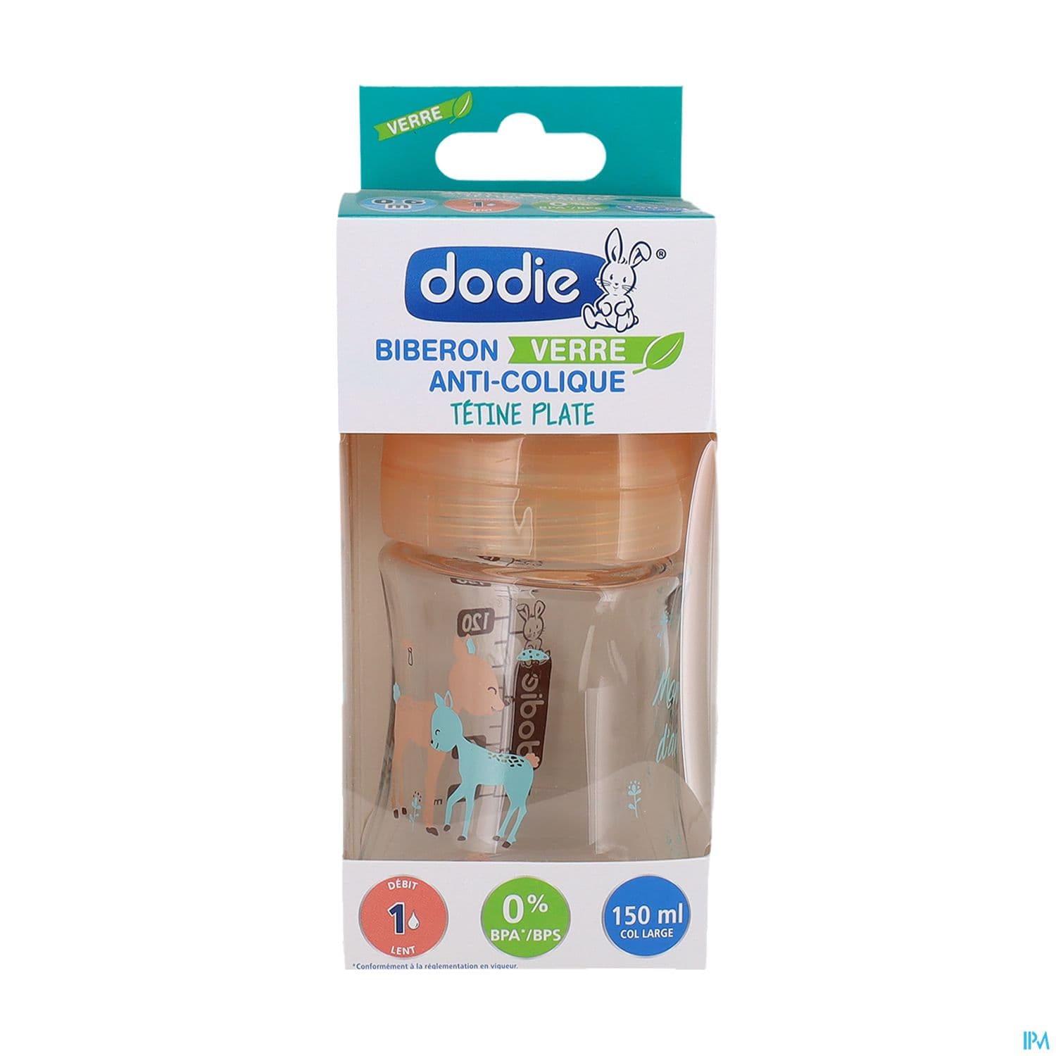 Dodie Sensation Plus Biberon Verre debit 1 Biberon verre. a vis complet. decore. 1er age. 150 ml.    — Pharmacie Maritime
