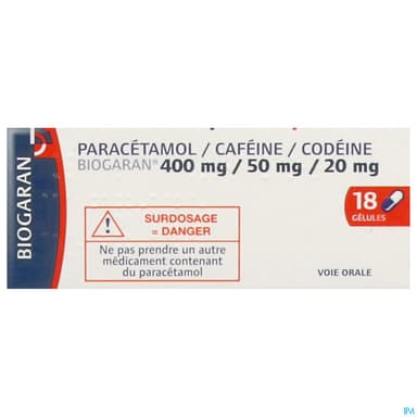 Paracetamol Cafeine Codeine Biogaran 400mg/50mg/20mg Gelule 18
