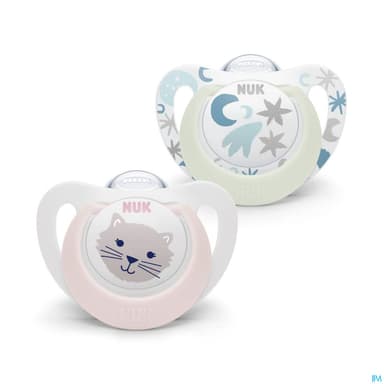 SUCET NUK 0-6M STARLIGHT FILLE X2