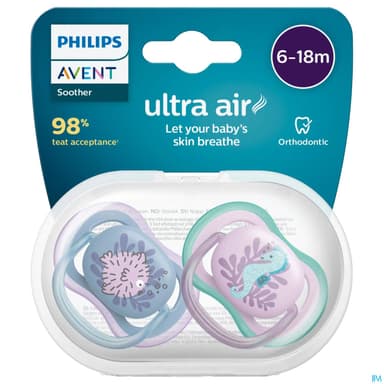 Avent Sucette Ultra Air Multicolore 6/18mois X2