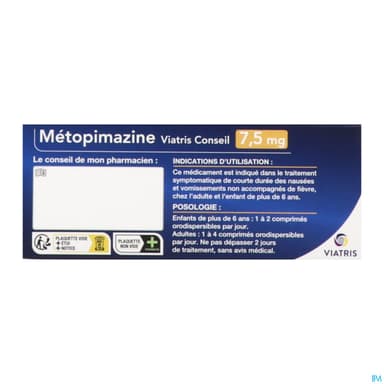 Metopimazine Viatris Conseil 7mg5 Sans Sucre Comprime Orodispersible Edulcore A l Aspartam 8