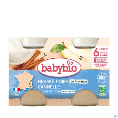 Babybio Brasse Au Lait De Vache Francais Poire De Provence Canelle 6m 130g X2