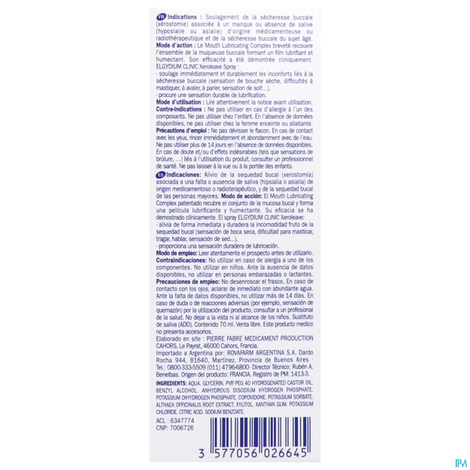 Elgydium Clinic Xeroleave Spray Buccal Lubrifiant Pour Bouche Seche Dispositif Medical 70ml