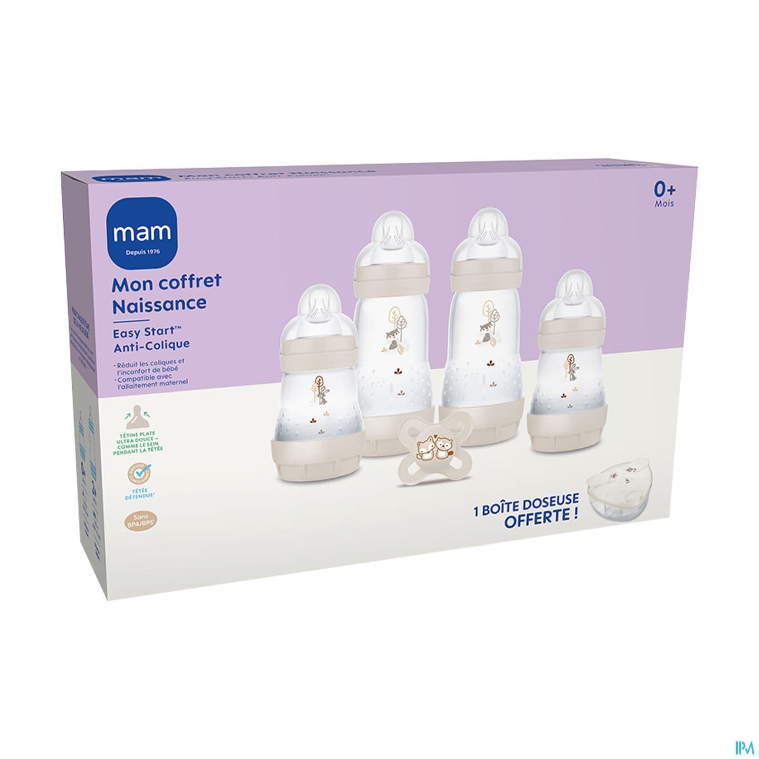 Mam Coffret Naissance Sable 4 Biberons + 1 Sucette + 1 Boite Doseuse