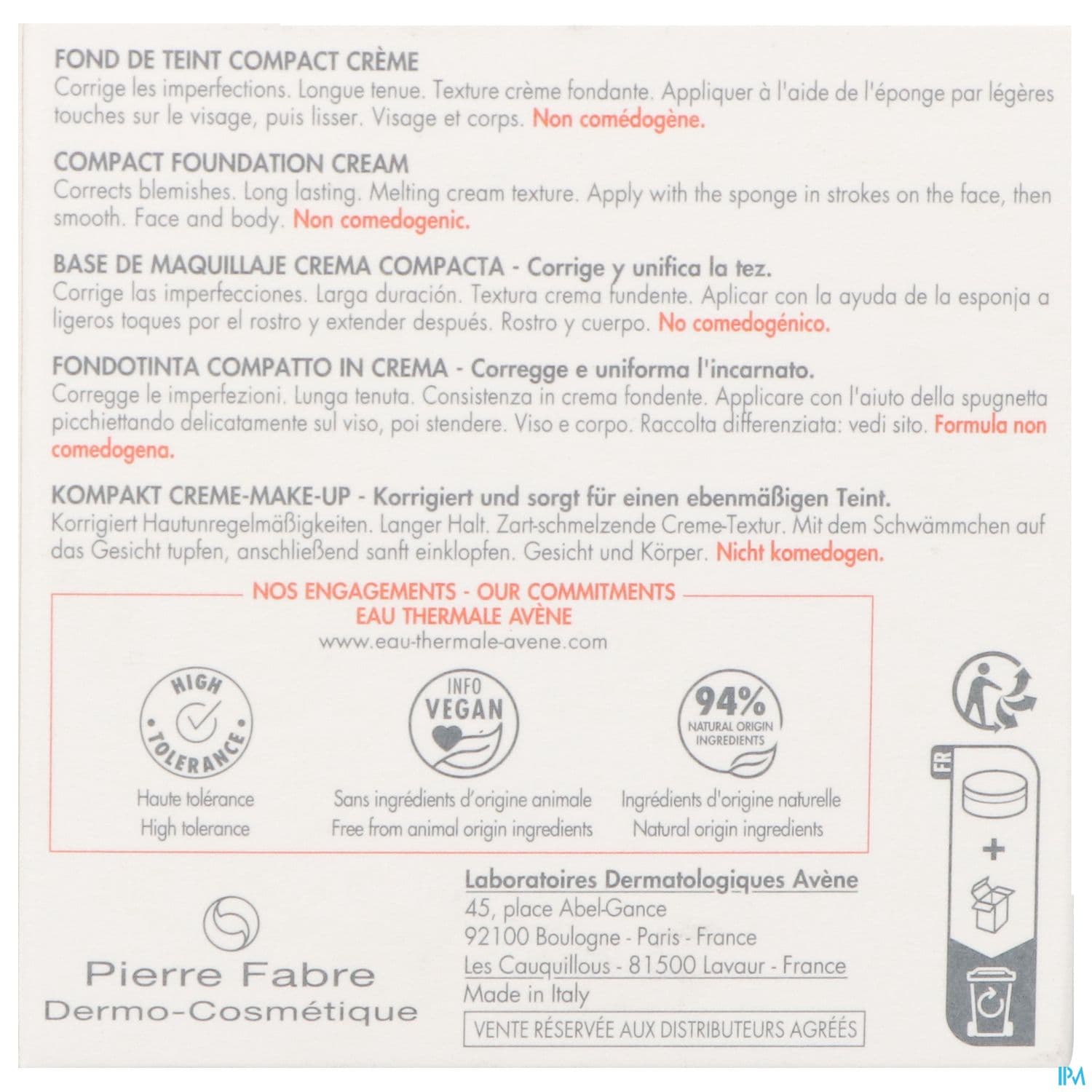 AVENE COUVRANCE FDT CR DORE