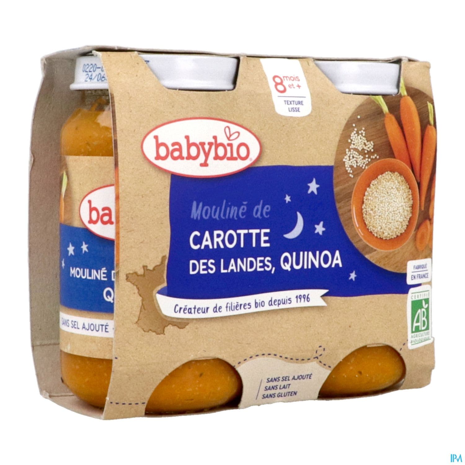 BABYBIO BON/NUIT CAROT/QUIN 2X200G