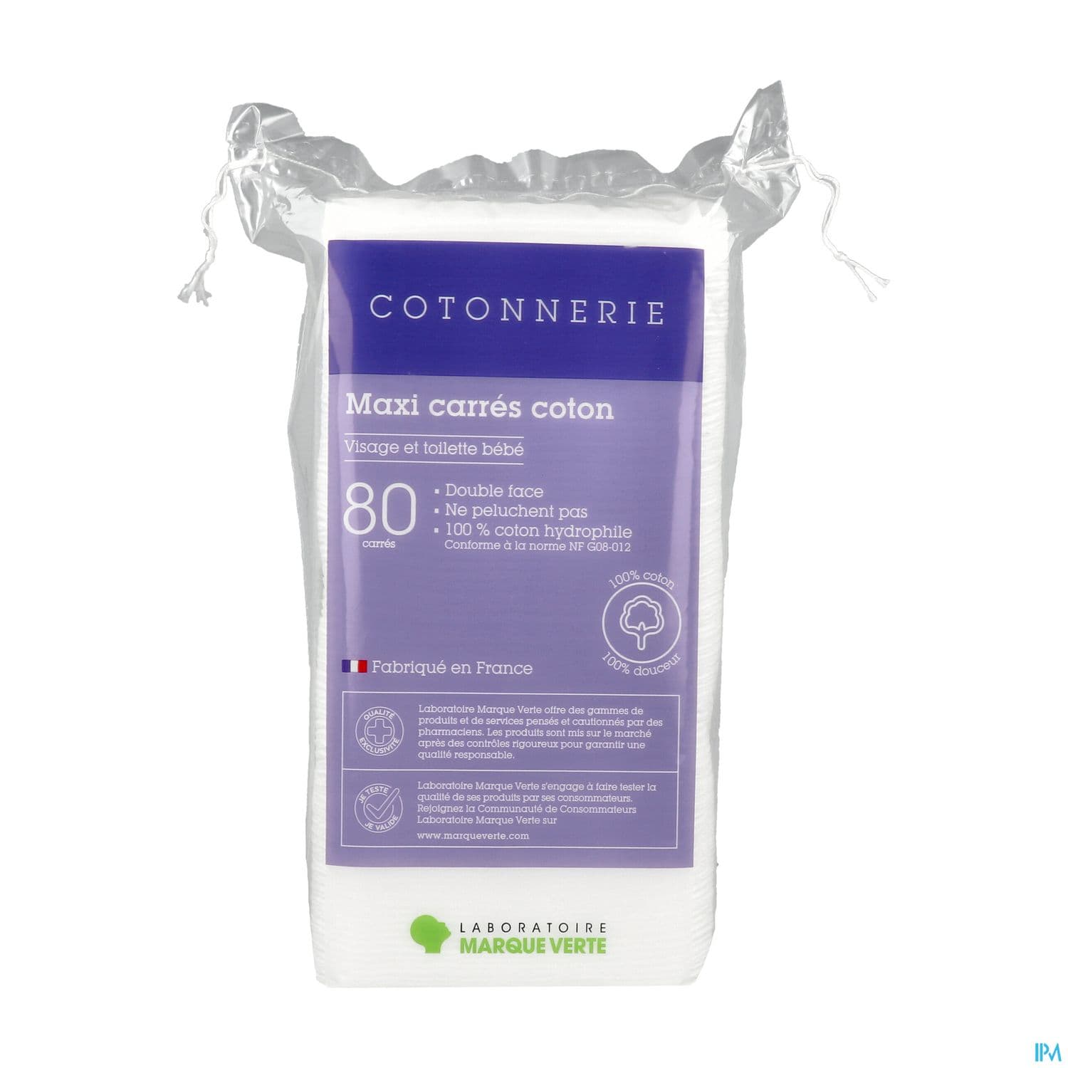 Marque Verte Quotisoin Maxi Carre Coton Hydrophile Sachet 80