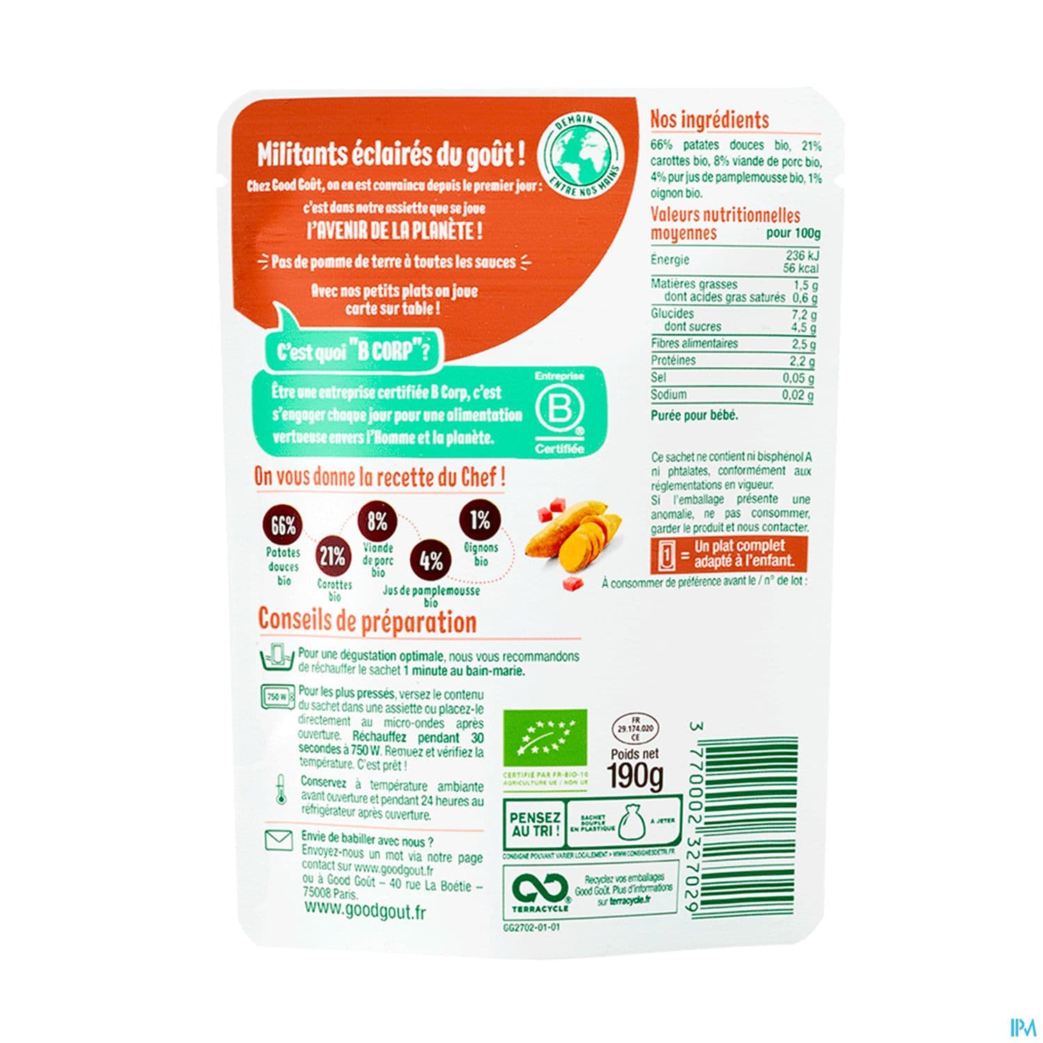 GOODGOUT PATAT DOUC/SAUTE PORC190G