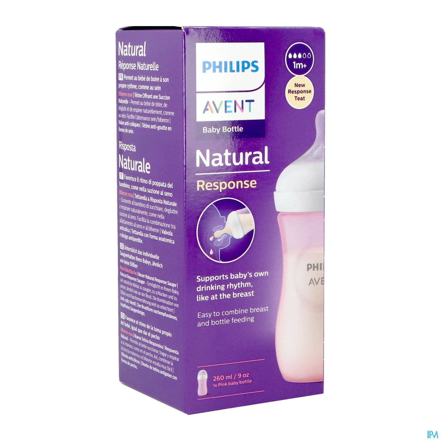 BIB AVENT NAT RESPONSE 260ML ROSE