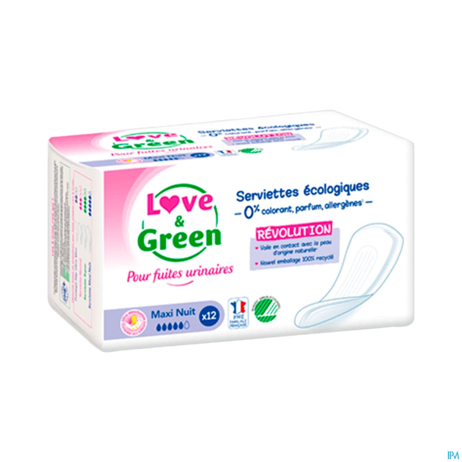Love Green Serviettes Incontinence Hypoallergeniques Nuit X12