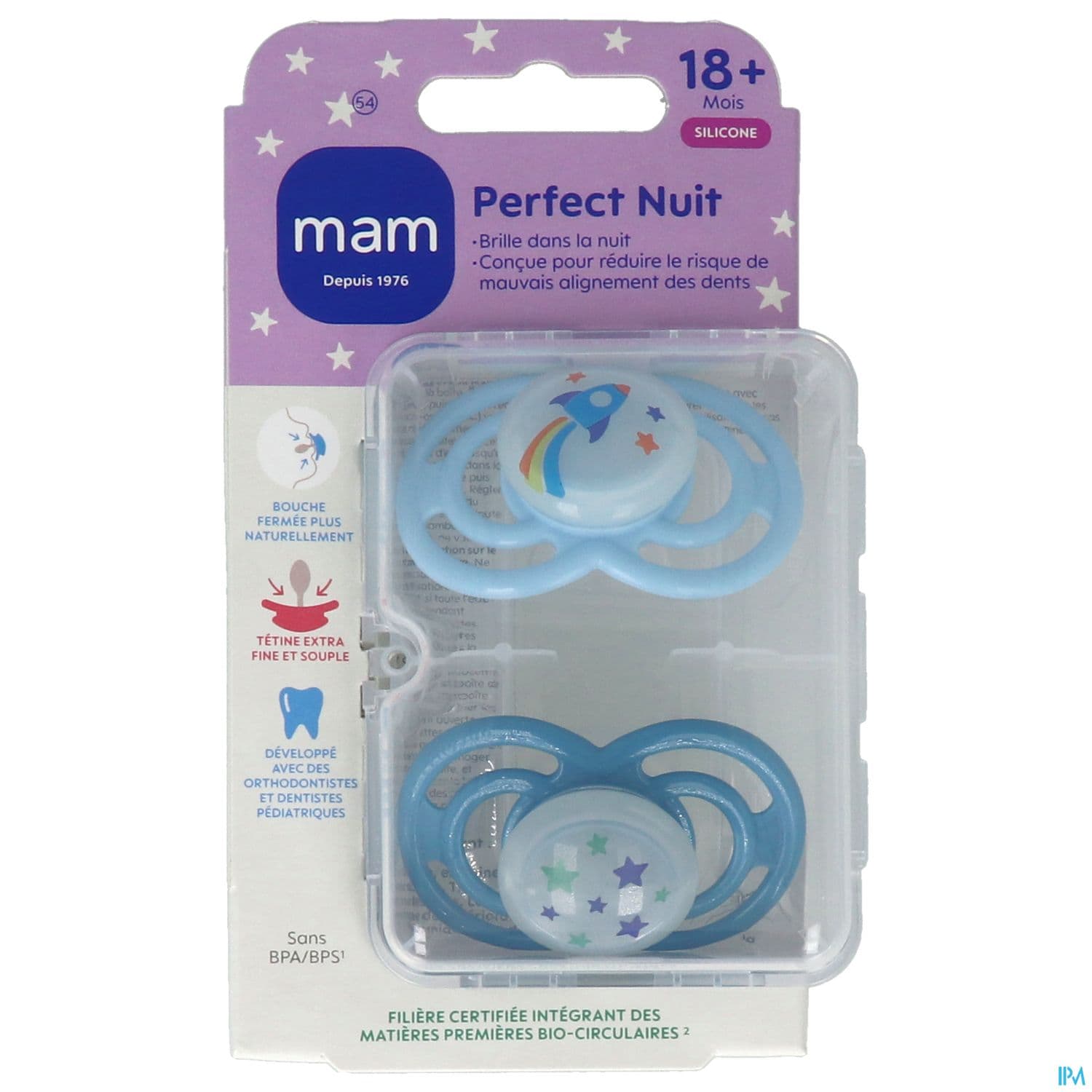 Mam Sucette Perfect Nuit Tendance +18m Silicone X2