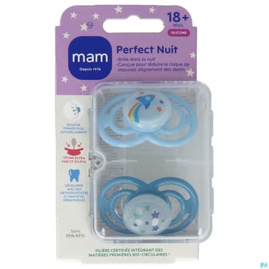 Mam Sucette Perfect Nuit Tendance +18m Silicone X2
