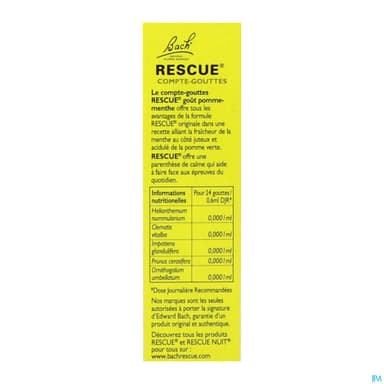 Rescue Bach Compte Gouttes Gout Pomme Menthe 20ml