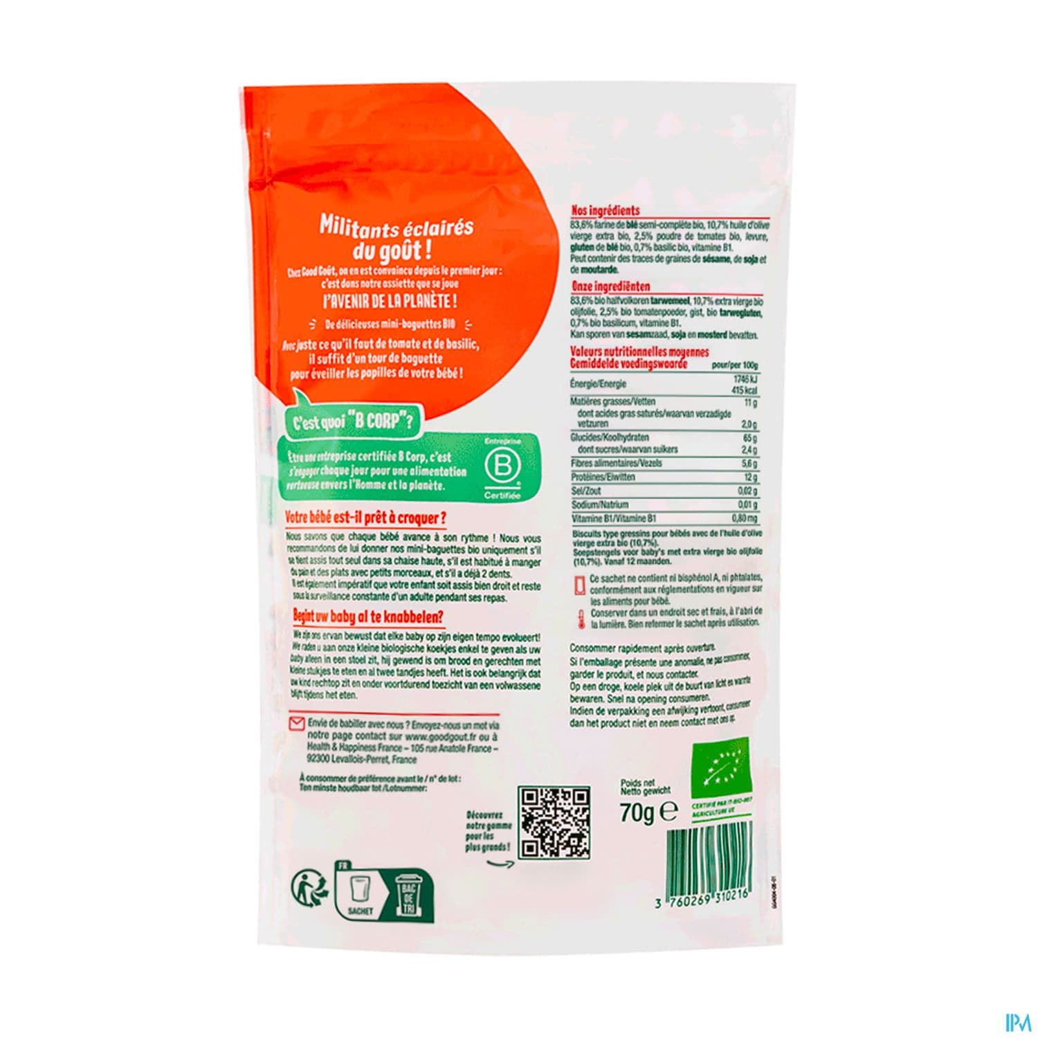 GOODGOUT MINI-BAGUETTE TOMATE 70G