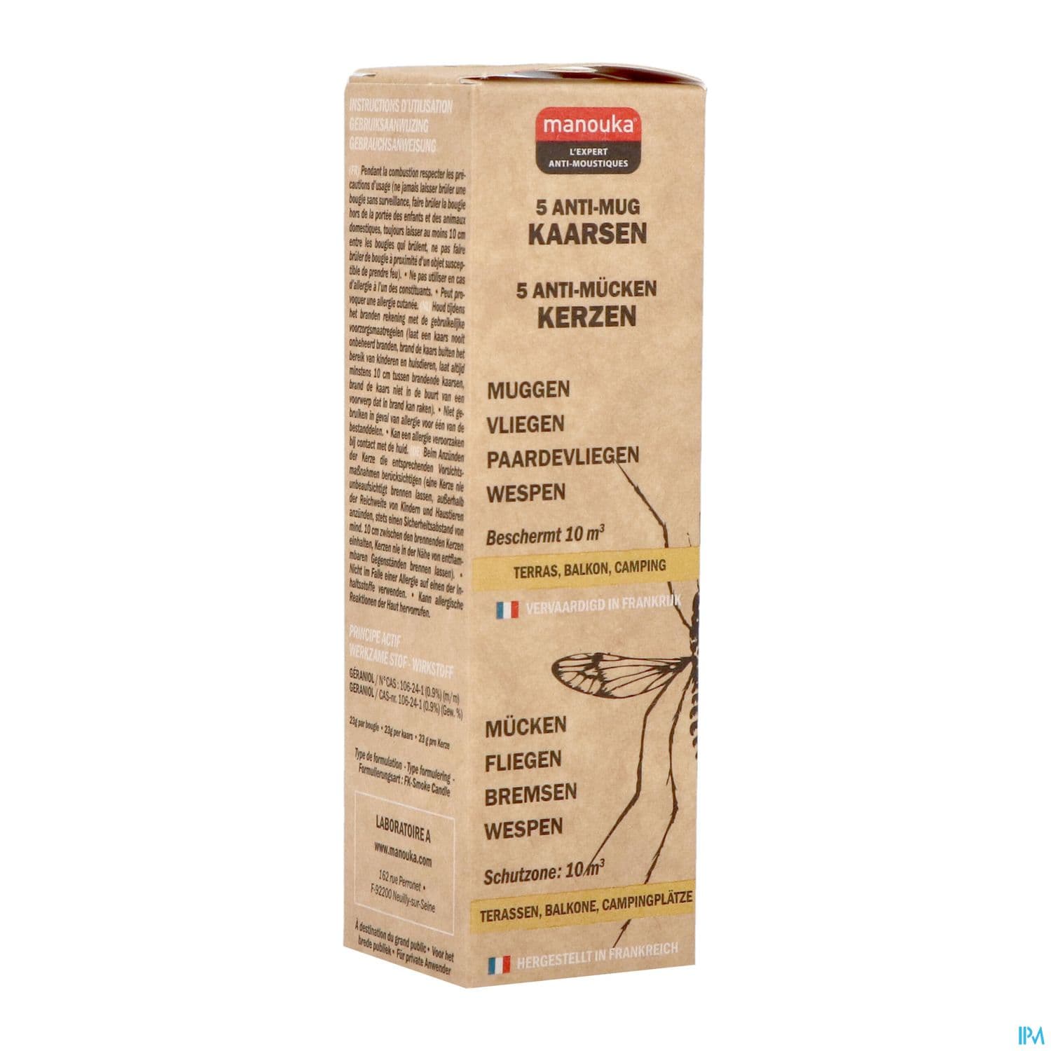 Manouka Bougie Antimoustique Vanille Monoi X5