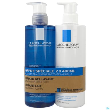 La Roche Posay Lipikar Lait Relipidant Corps Antidessechant 48h 400ml + Gel Lavant 400ml